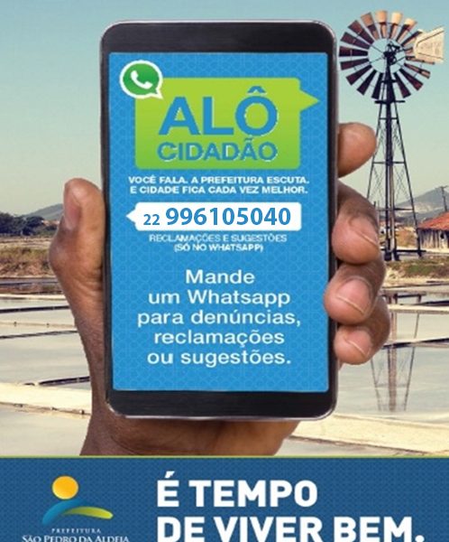 WhatsApp “Alô Cidadão” da Prefeitura de São Pedro da Aldeia tem novo número – (22) 99610-5040